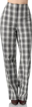 IVONNE Tailored Straight-Leg Pants in Black and White Plaid