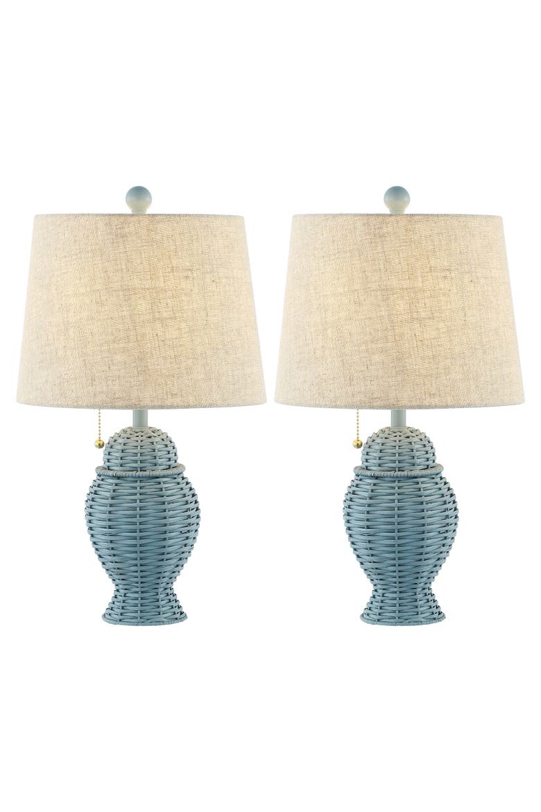 Margie Wicker 20.5" Bohemian Rustic Iron LED Table Lamp, Alternate, color, Blue