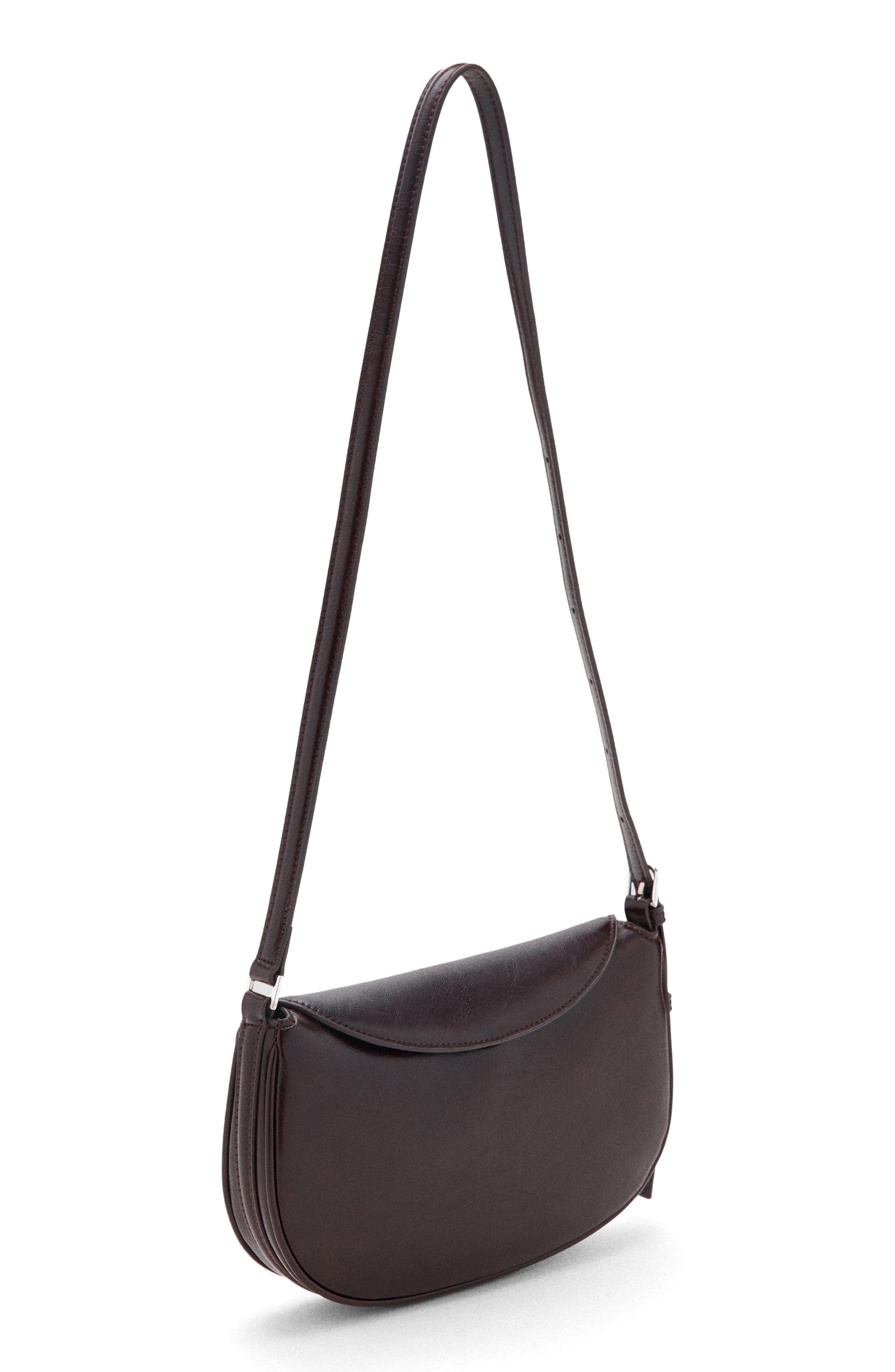 MANGO Oval Flap Faux Leather Crossbody Bag, Alternate, color, Dark Brown