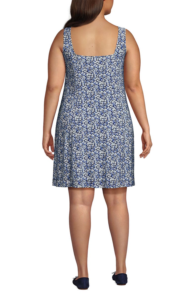 Lands' End Plus Size Silky Knit Mini Shift Dress, Alternate, color, Navy/Clear Blue Ditsy Floral