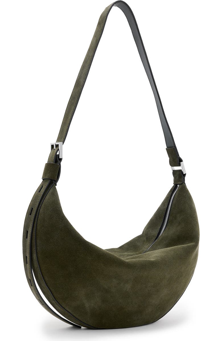 AllSaints Half Moon Suede Shoulder Bag, Alternate, color,