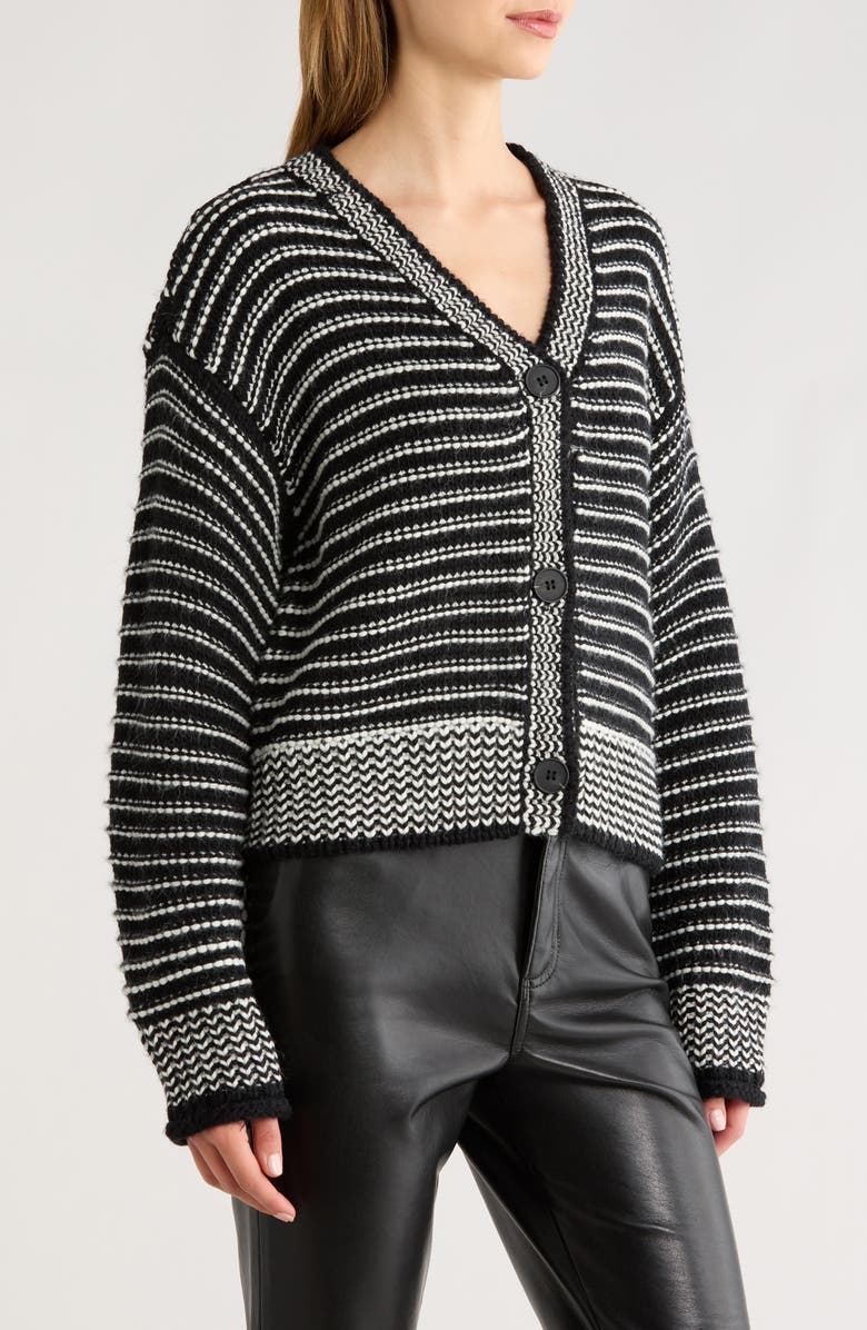 All in Favor Chunky Stripe V-Neck Cardigan, Alternate, color, Black White