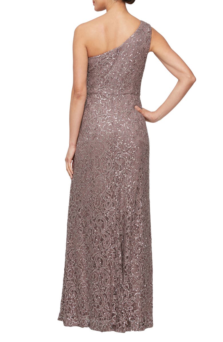 Alex Evenings One-Shoulder Sequin Lace A-Line Gown, Alternate, color,