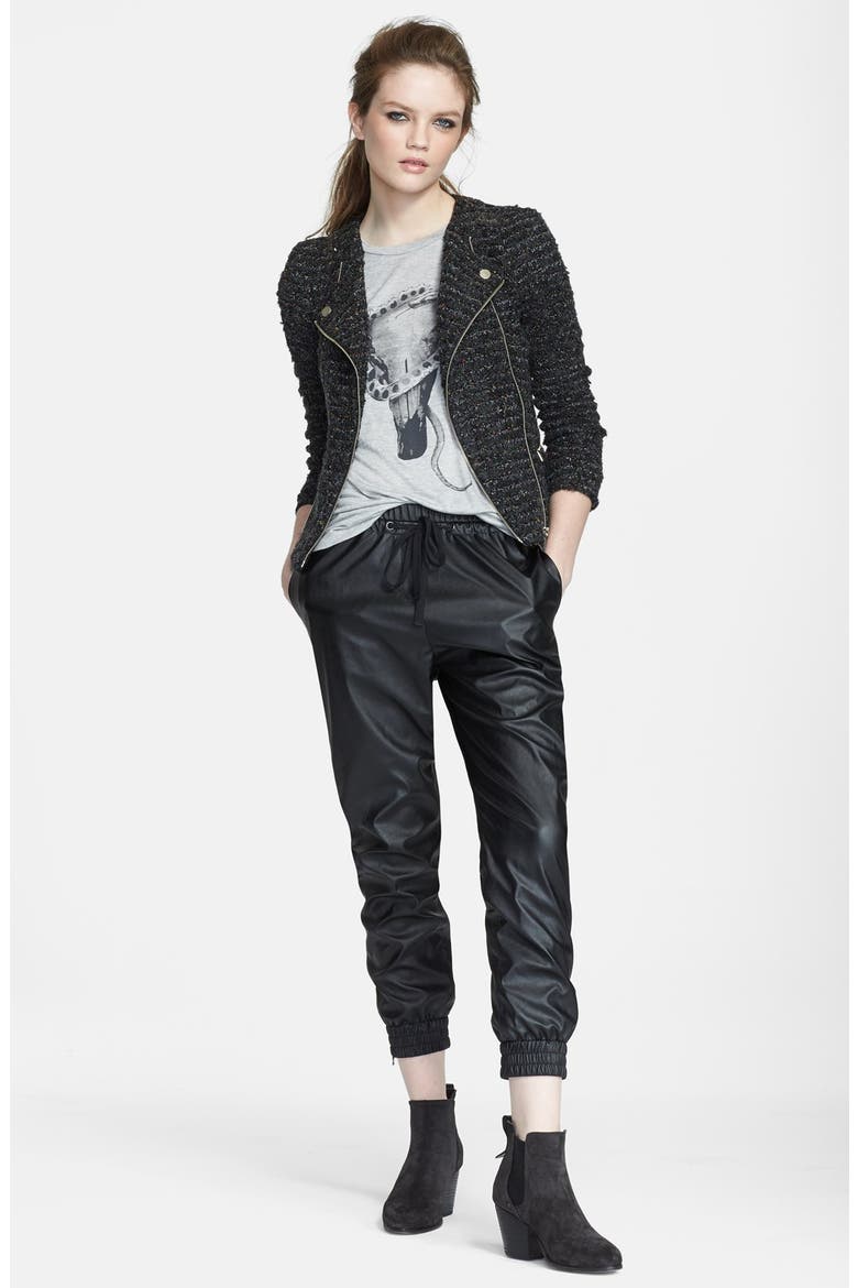 'Carly' Metallic Tweed Moto Jacket, Alternate, color, CHARCOAL