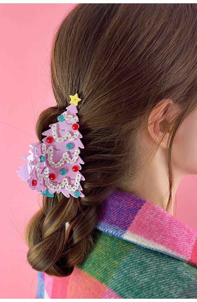 Centinelle Pink Christmas Tree Hair Claw, Alternate, color, Pink