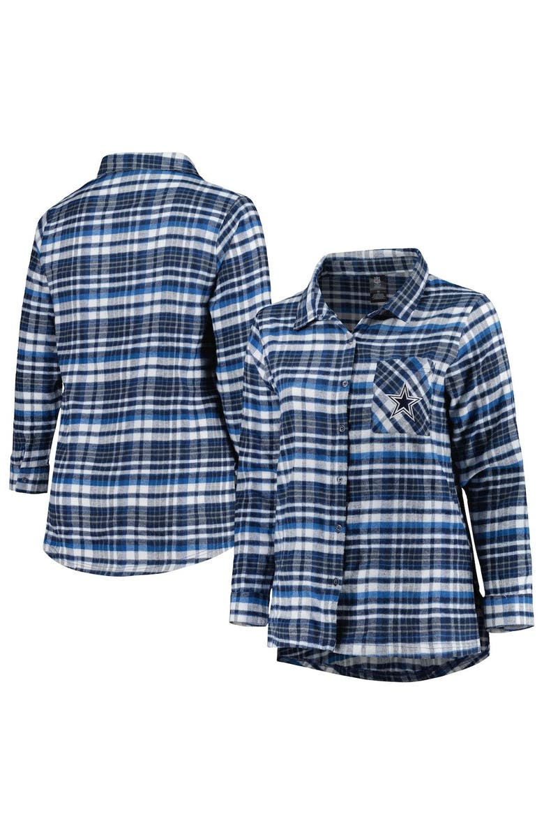 CONCEPTS SPORT Women's Concepts Sport Navy Dallas Cowboys Plus Size Mainstay Flannel Full-Button Long Sleeve Nightshirt, Main, color, 