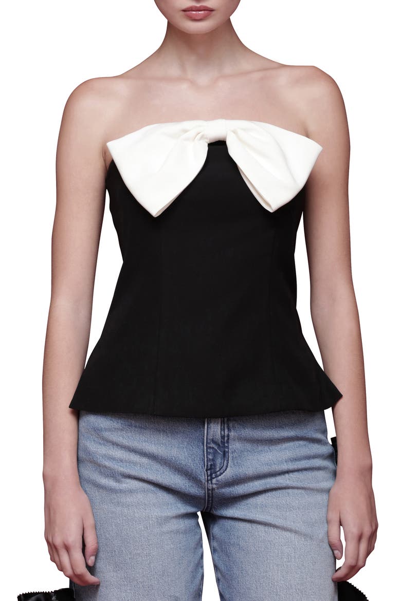 Contrast Bow Strapless Top, Main, color, BLACK