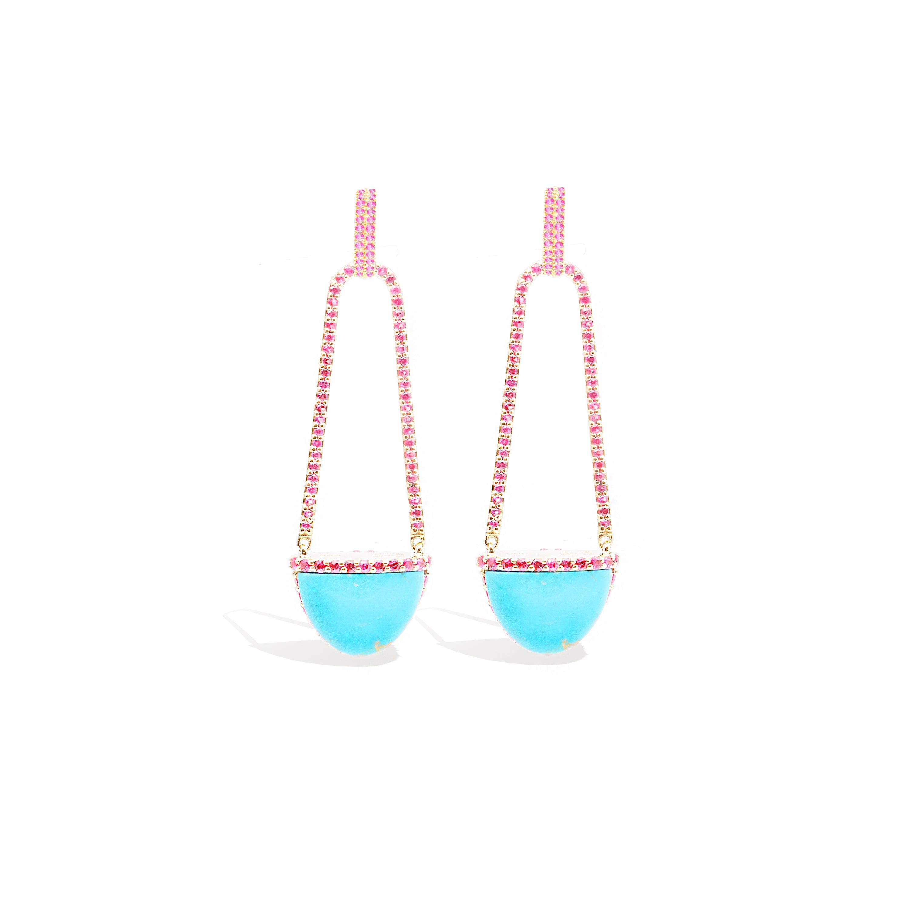 Turquoise & Pink Sapphire-Gold