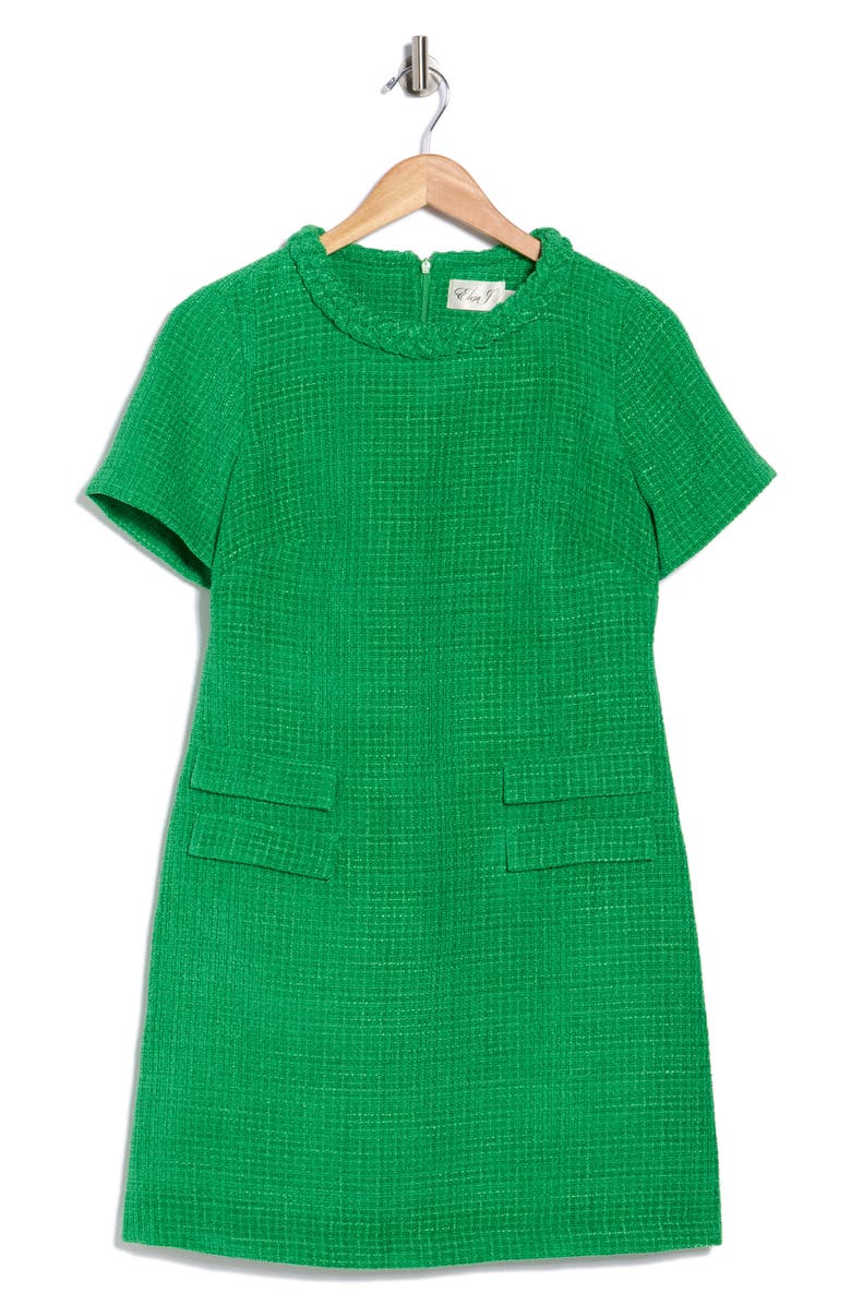 Eliza J Braided Neck Short Sleeve Shift Dress, Alternate, color, Green
