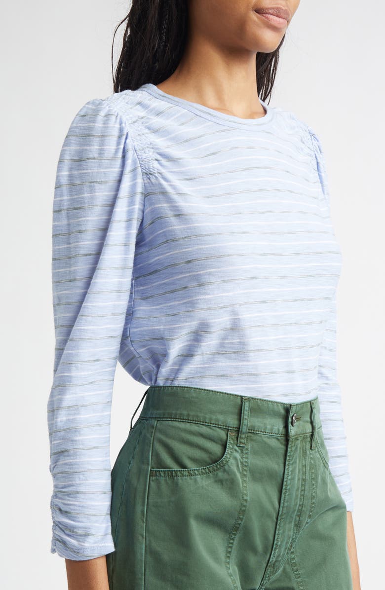 Veronica Beard Bouvet Puff Sleeve Cotton T-Shirt, Alternate, color, Ice Blue Multi