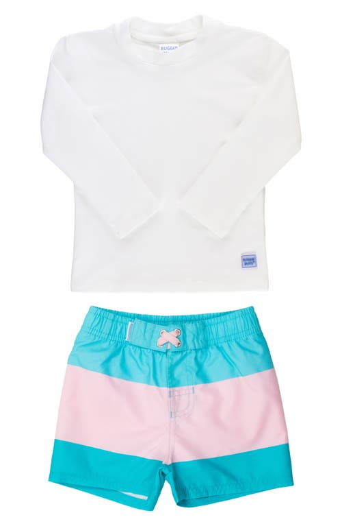 Ruggedbutts Long Sleeve Two-piece Rashguard Swimsuit In White