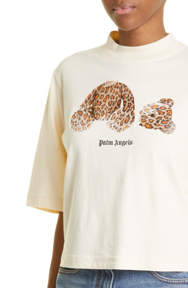 Palm Angels Women's Leopard Bear Crop Cotton Logo Graphic Tee, Alternate, color, 