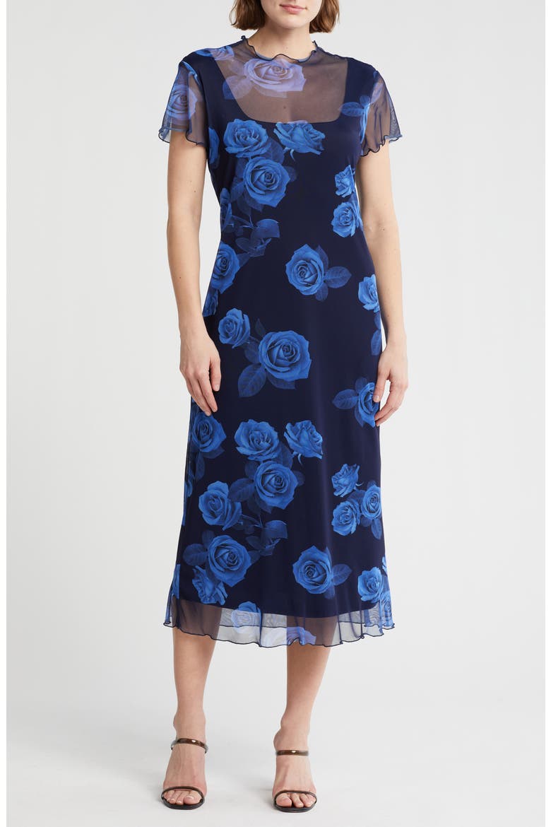 Powermesh T-Shirt Midi Dress, Main, color, BLUE MULTI
