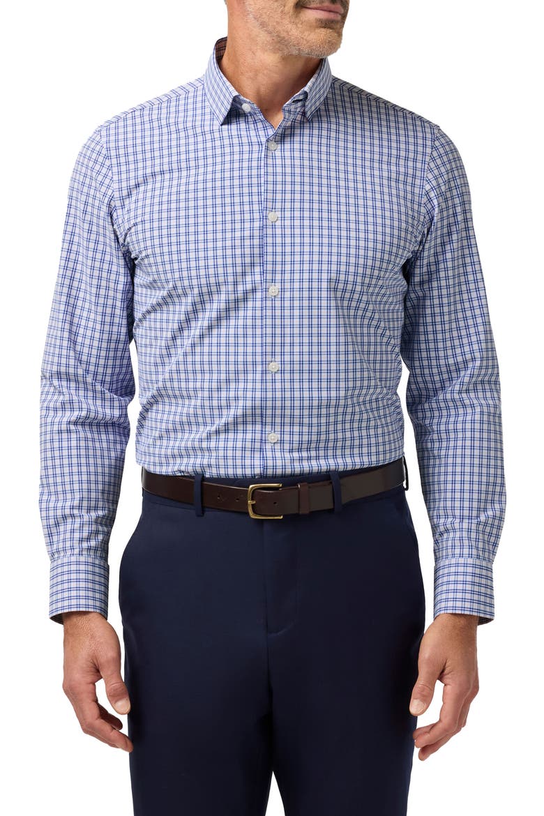 Leeward Trim Fit Cobalt Denis Plaid Button-Up Shirt, Main, color, COBALT DENIS PLAID