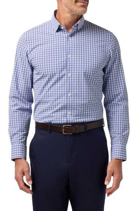 Leeward Trim Fit Cobalt Denis Plaid Button-Up Shirt