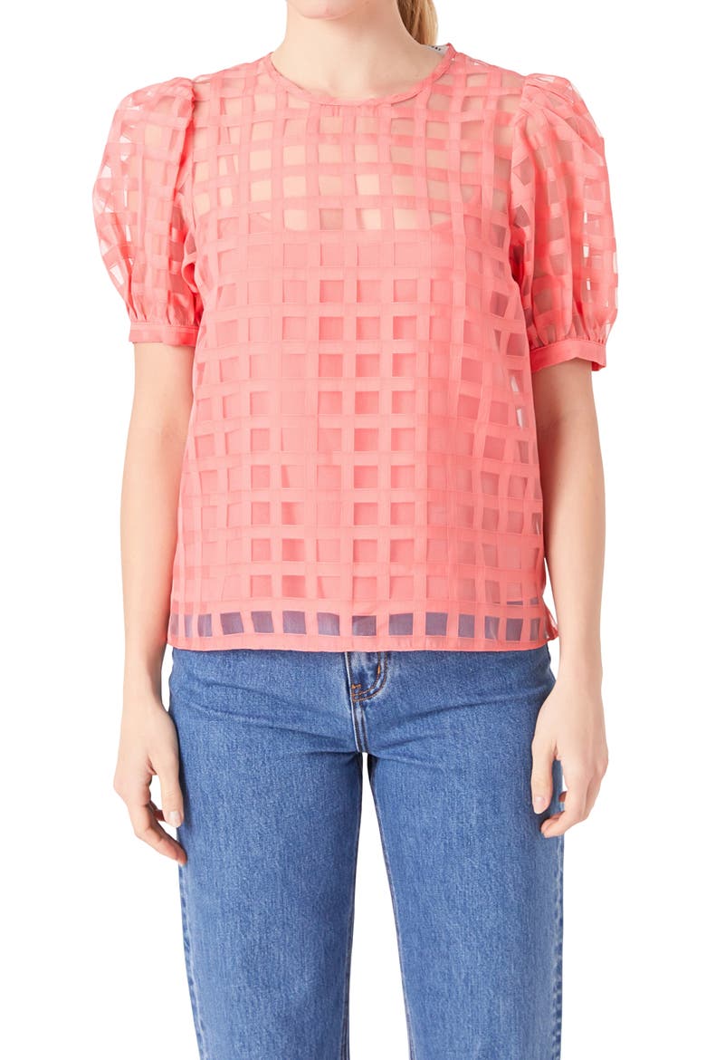 Windowpane Sheer Top, Alternate, color, CORAL
