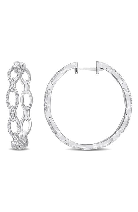 Diamond Oval Link Hoop Earrings - 0.26ct.