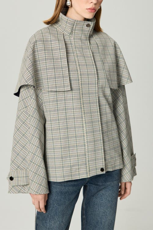 Nocturne Belted Glen Check Cape Trench In Gray