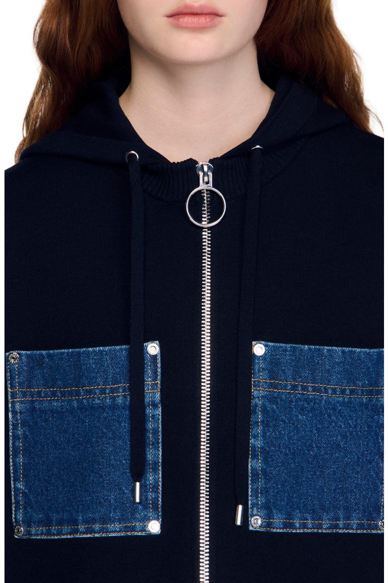 Knit and denim sweatshirt, Alternate, color, Navy blue