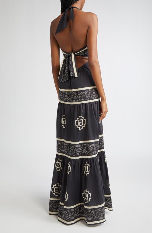 Johanna Ortiz Orilla Del Mar Halter-neck Tiered Maxi Dress In Black