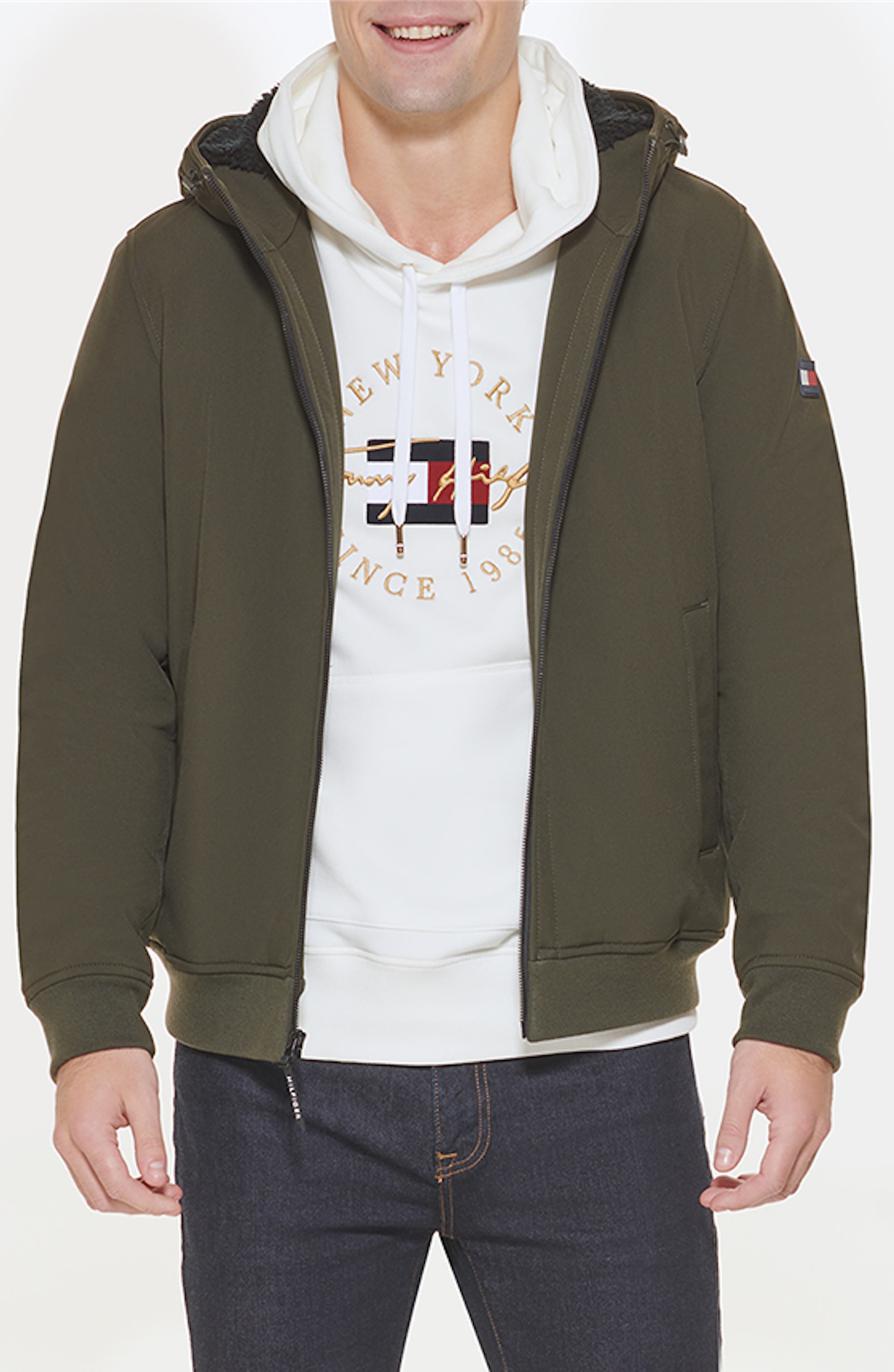 Tommy Hilfiger Soft Shell Faux Shearling Hooded Jacket (Men ...