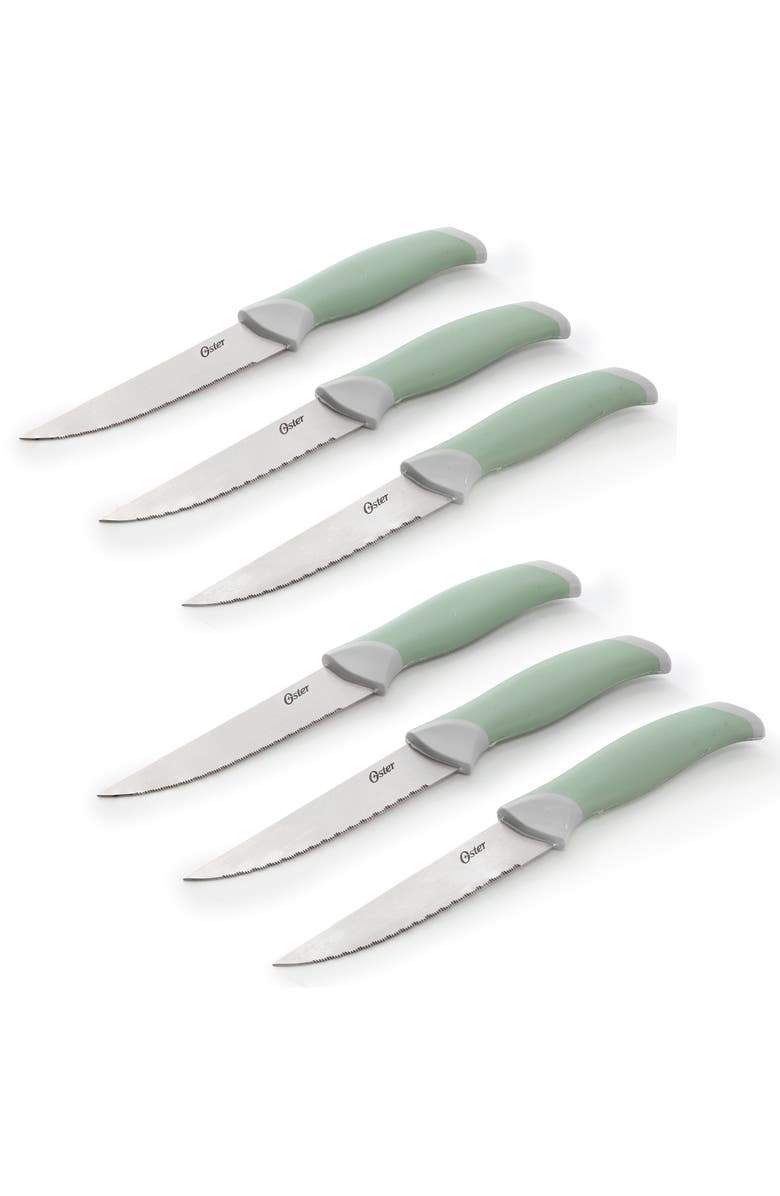 OSTER Lindbergh 14 Piece Stainless Steel Cutlery Set with Soft Grip Handles, Alternate, color, Green