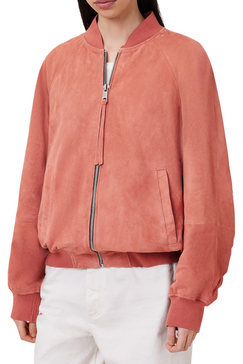 Dana Suede Bomber Jacket, Main, color, BURNT BRICK RED