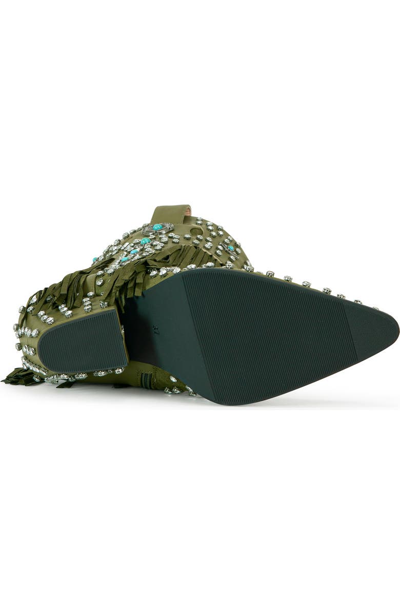 AZALEA WANG Greyson Fringe & Stud Cowboy Boot, Alternate, color, Olive