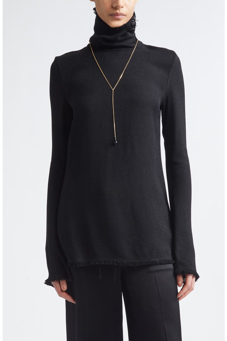 Slim Fit Fray Edge Top, Main, color, BLACK