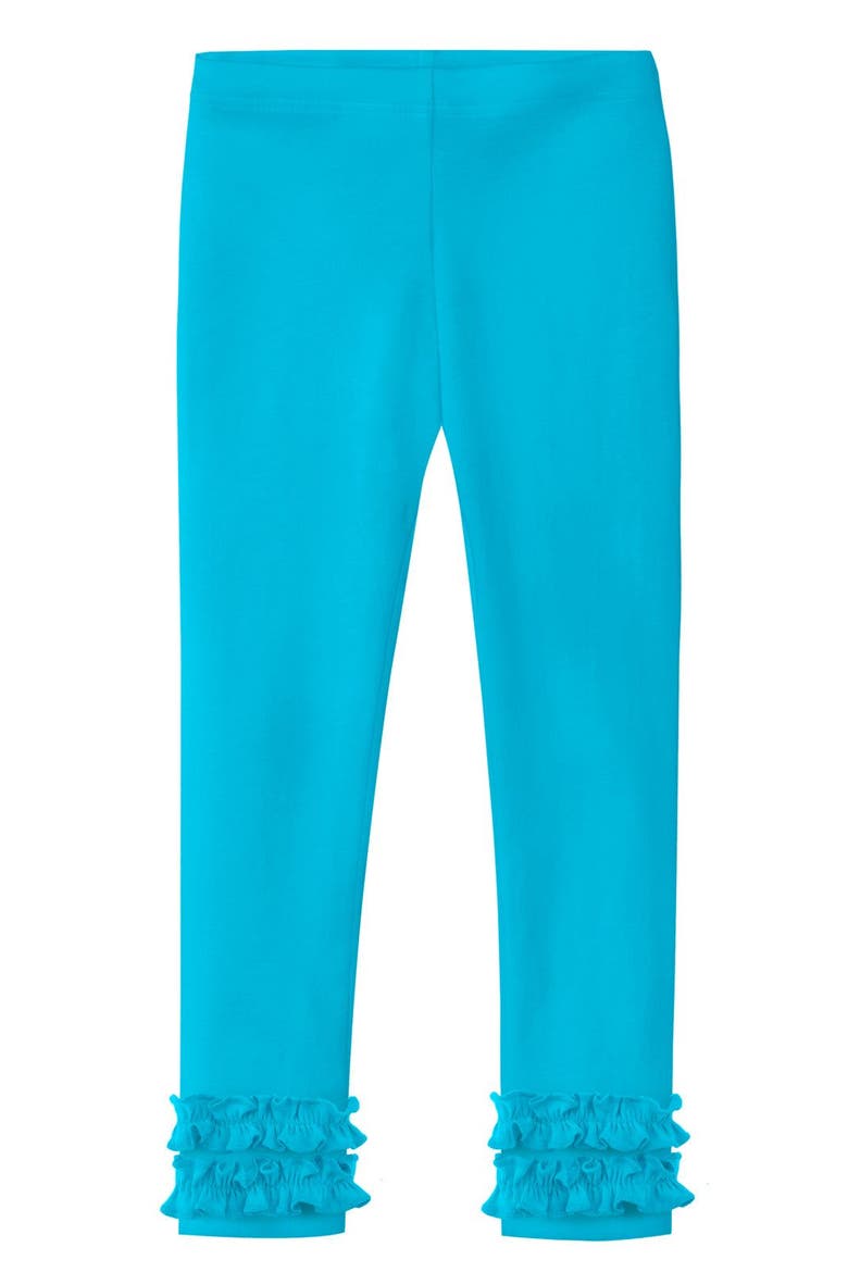 Girls Soft 100% Cotton Ruffle Leggings, Main, color, Turquoise