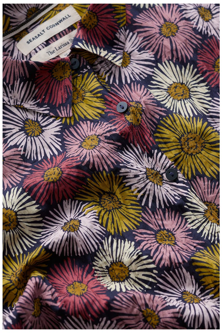 Larissa Crinkled Floral Organic Cotton Button-Up Shirt, Alternate, color, PAINTED ASTERS MARITIME