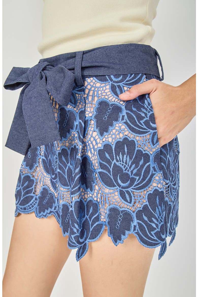 Scalloped Hem Lace High Waist Shorts, Alternate, color, DARK NAVY