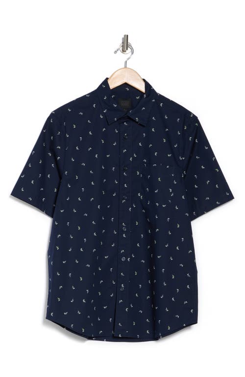 14th & Union Sailboat Print Short Sleeve Cotton Stretch Poplin Button-up Shirt In Blue