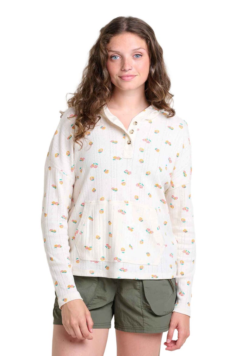 Foothill Pointelle Long Sleeve Hoodie, Main, color, Salt Nasturtium Print
