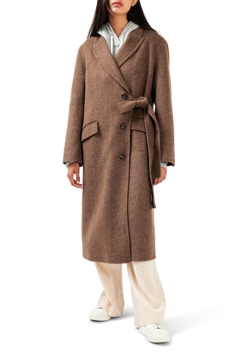 Belle & Bloom Right There Side Tie Wool Blend Coat, Main, color, Walnut