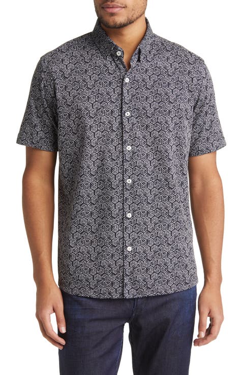 DRY TOUCH® Performance Dice Print Short Sleeve Button-Up Shirt