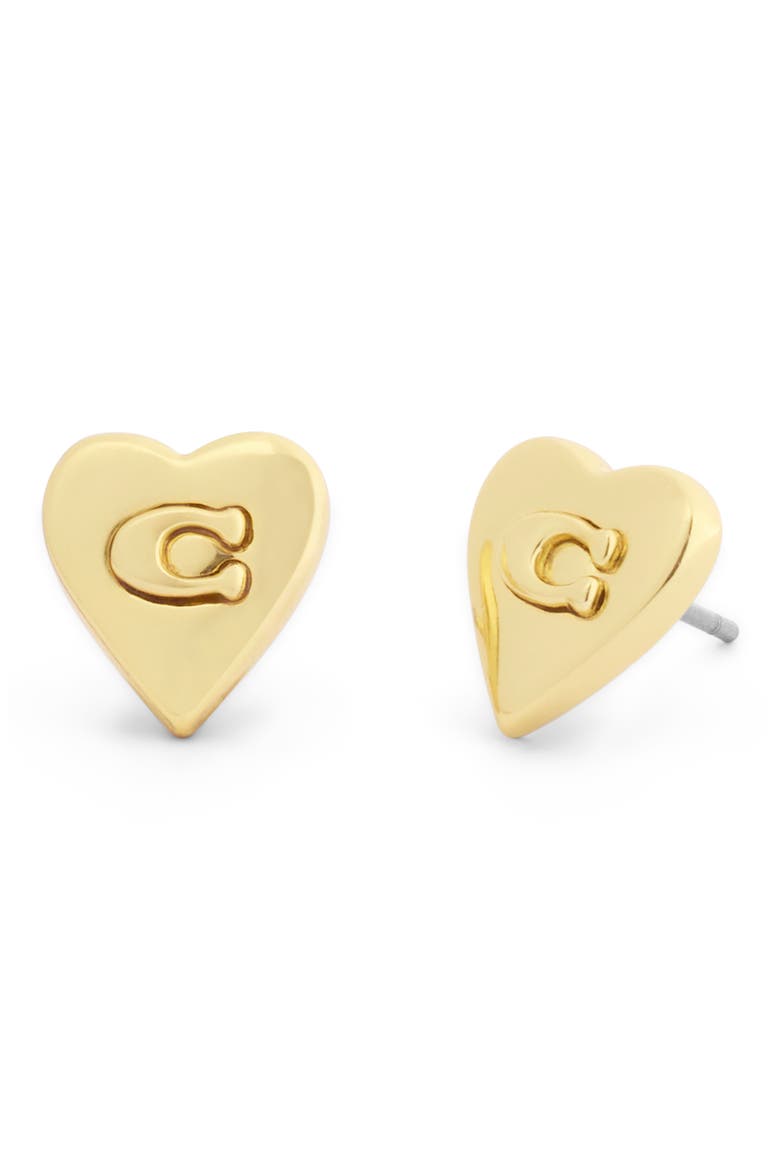 C Heart Stud Earrings, Main, color, GOLD