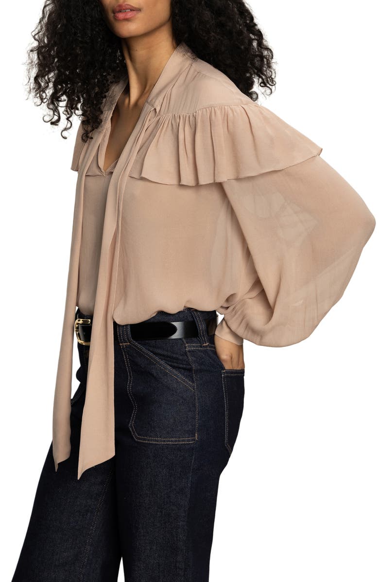 Sanctuary Fade Into You Ruffle Georgette Top, Alternate, color, Fawn