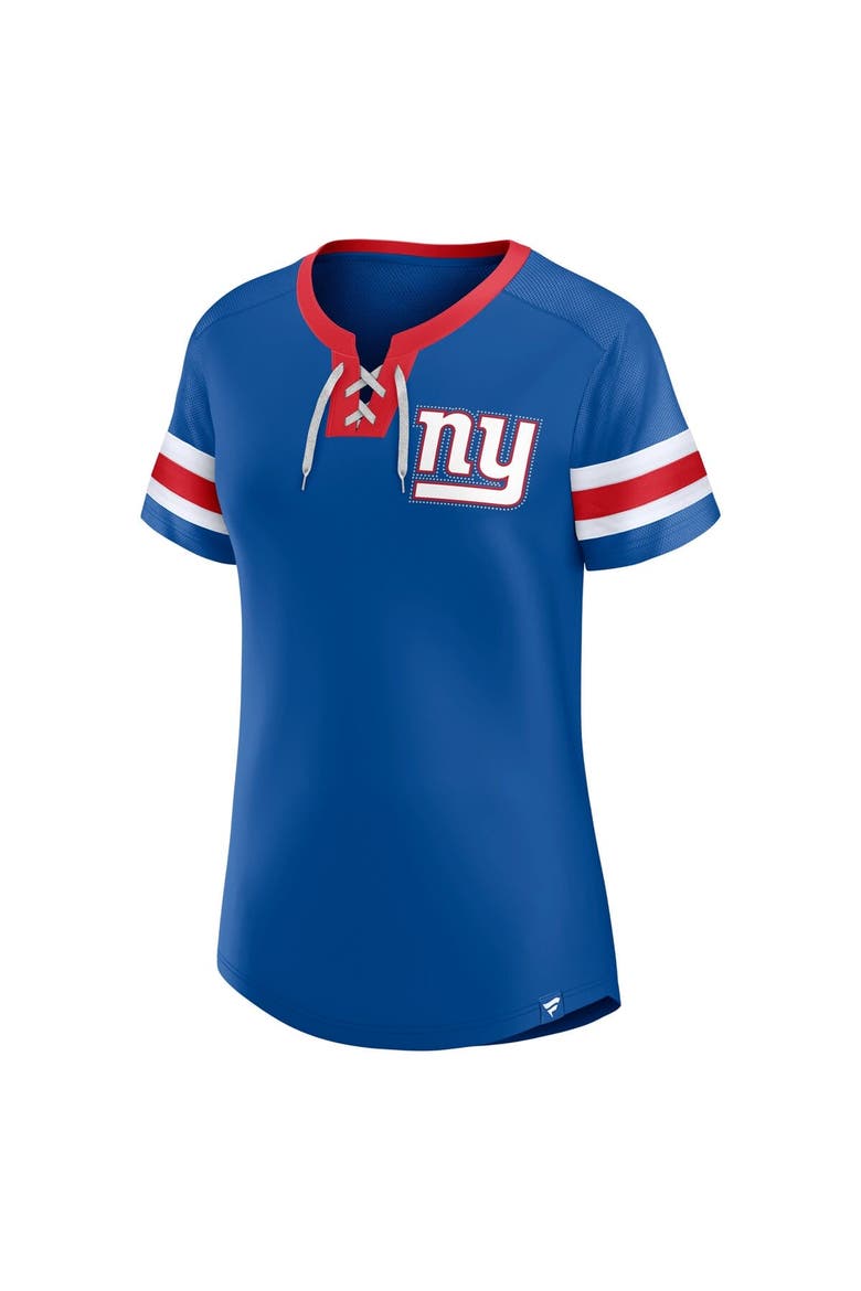 Women's Fanatics Royal New York Giants Bling Athena Jersey Style Lace-up T-Shirt, Alternate, color, Royal