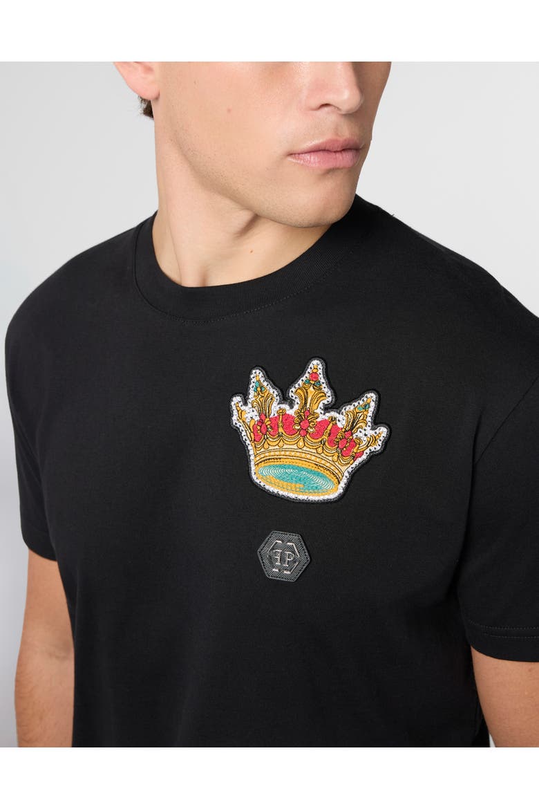 Round Neck T-Shirt Crown Crystals Men, Alternate, color, black