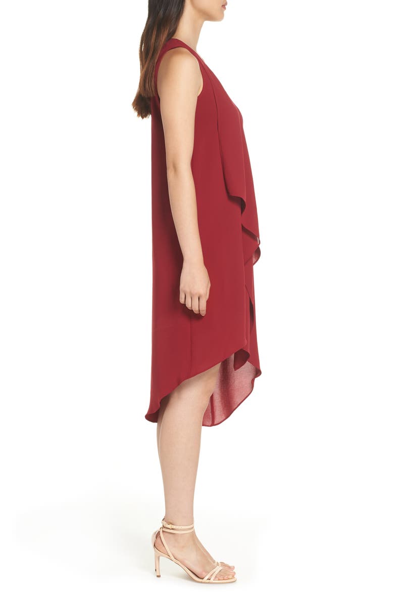 Ruffle Front Crepe High/Low Dress, Alternate, color, ALIZARIN CRIMSON
