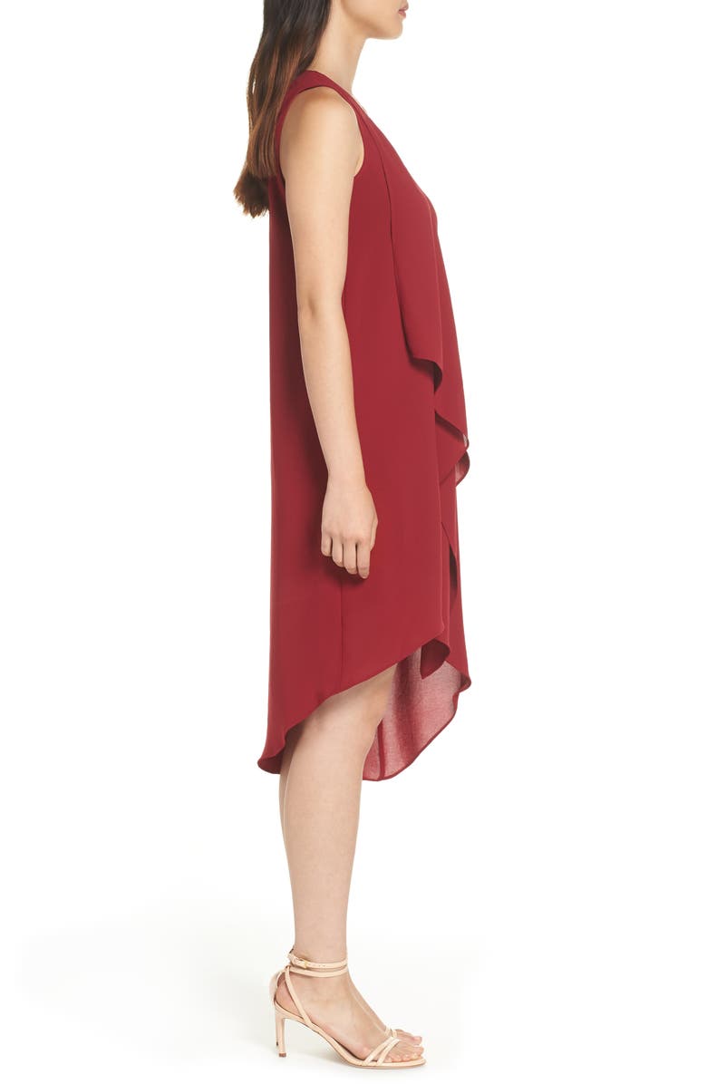 Adrianna Papell Ruffle Front Crepe High/Low Dress, Alternate, color, 