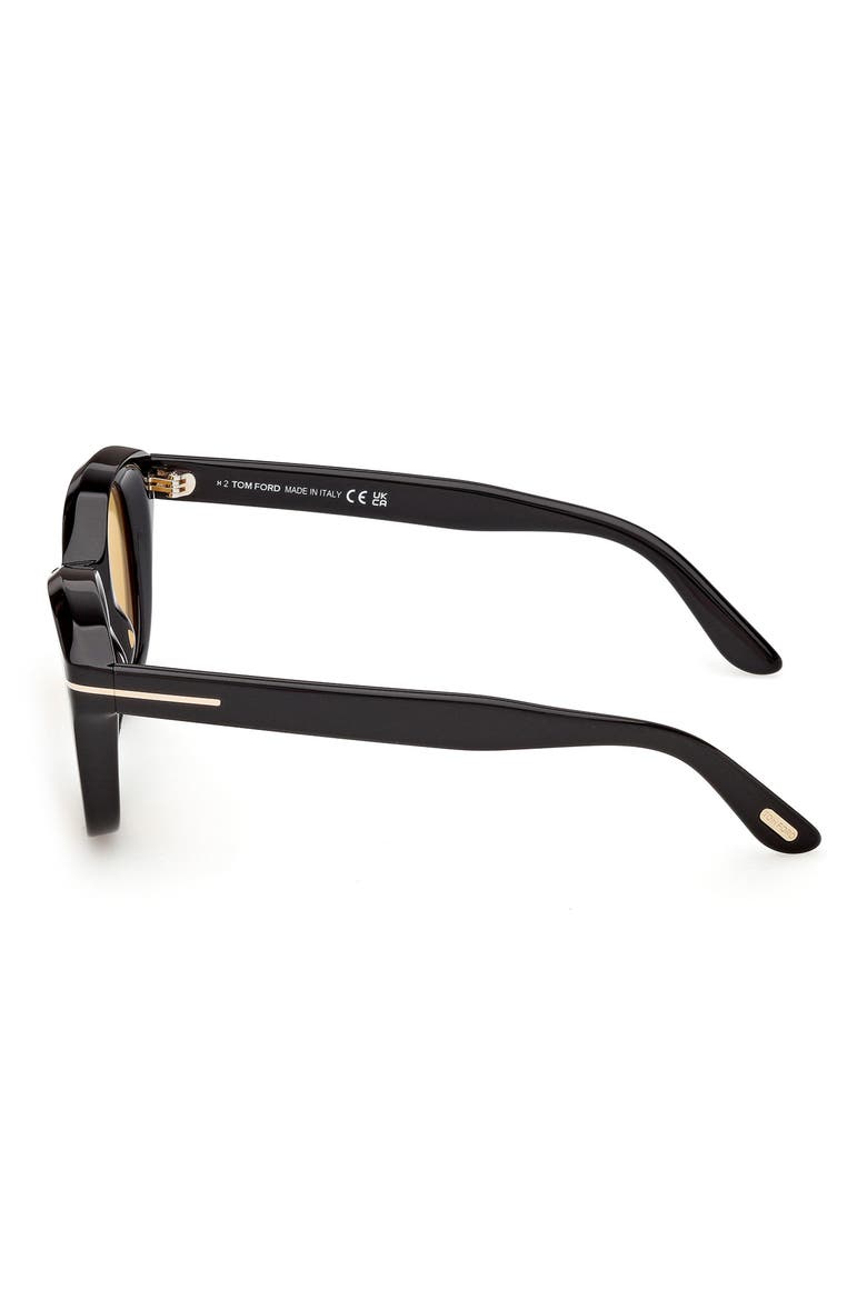 49mm Small Round Sunglasses, Alternate, color, SHINY BLACK / VICUNA LENS