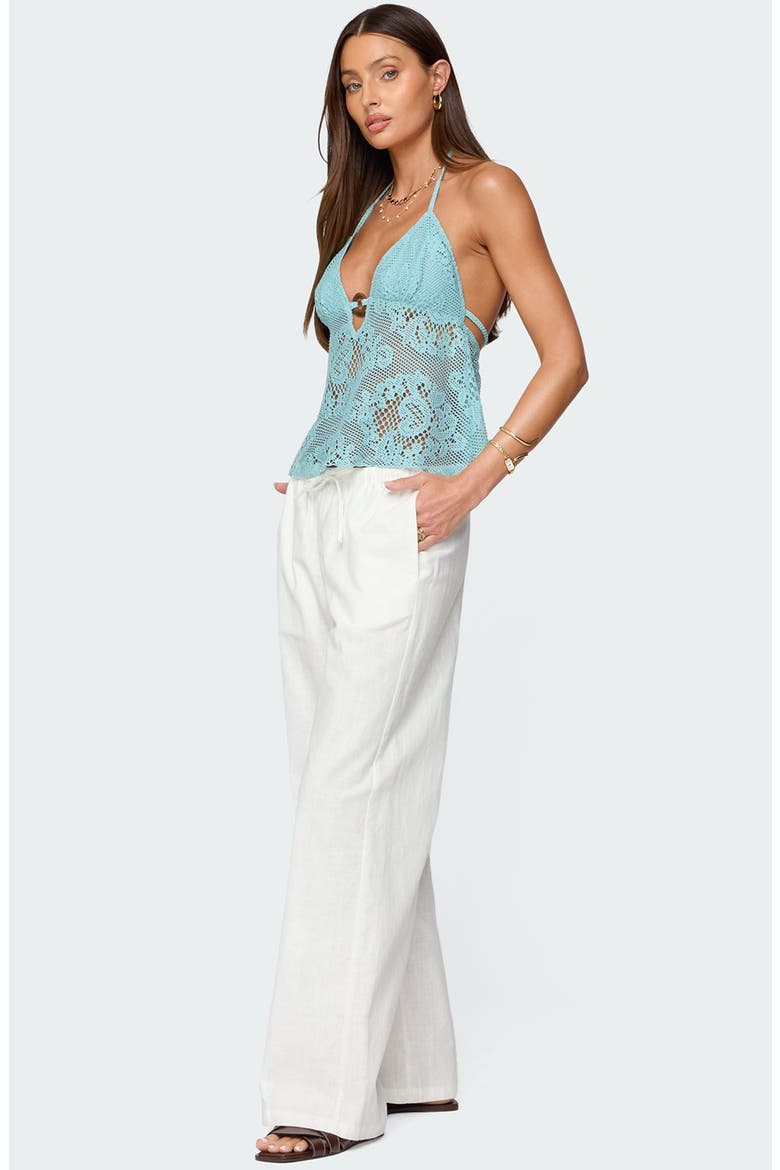 Open Knit Babydoll Halter Top, Alternate, color, TURQUOISE