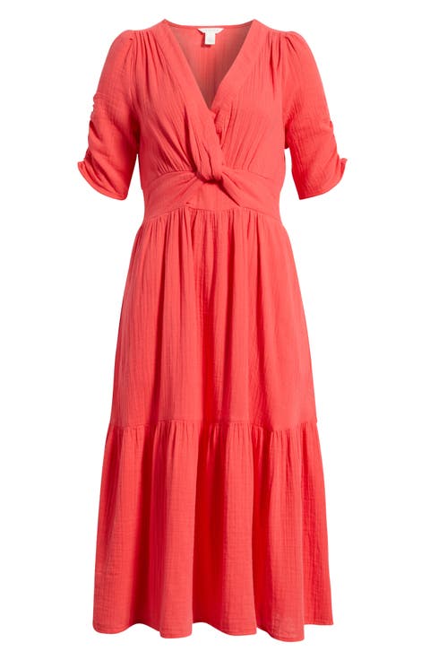 Twist Detail Gauze Midi Dress