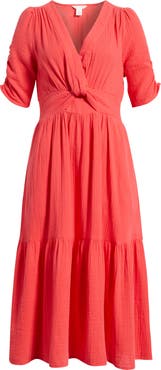 Caslon® Twist Detail Gauze Midi Dress