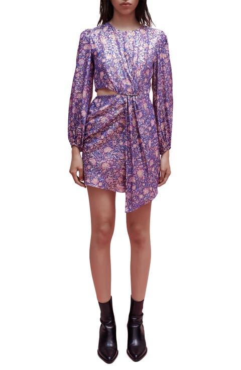 Roletex Floral Long Sleeve Satin Cutout Minidress