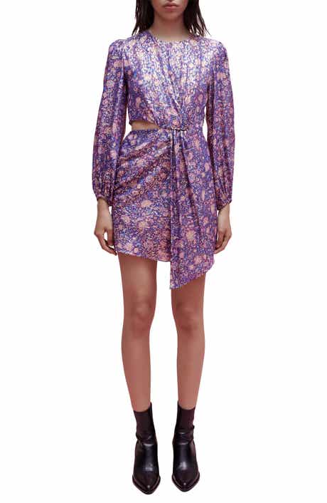 maje Roletex Floral Long Sleeve Satin Cutout Minidress