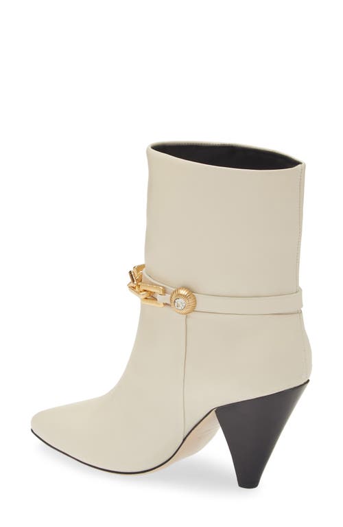 Kaanas Spencer Golden Chain Pointed Toe Leather Bootie In White