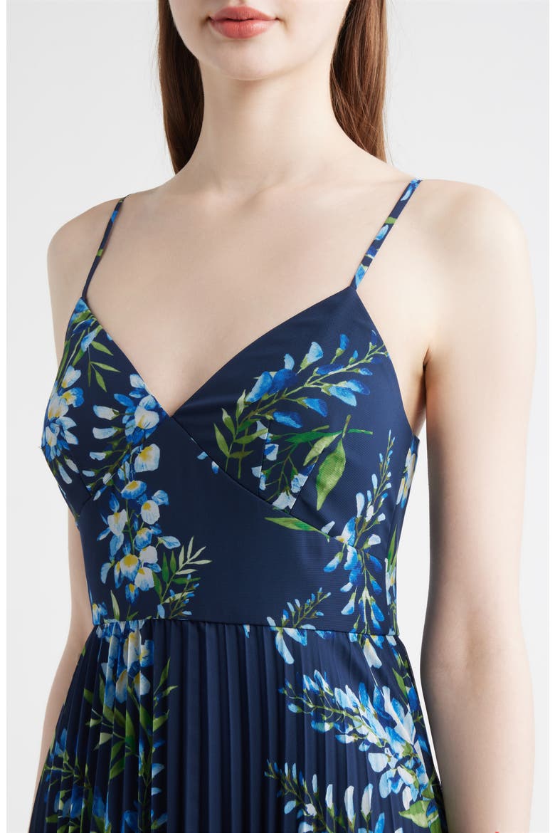 Floral Pleated Gown, Alternate, color, NAVY MULTI